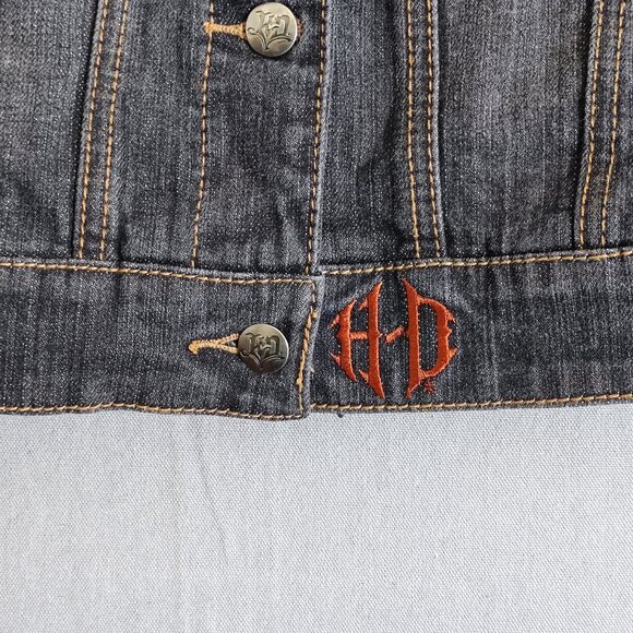 Harley-Davidson denim jacket women's size M grey colour with angel wings graphic - Picture 8 of 11